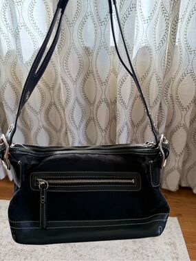 Vintage Coach Signature East West Black Canvas Leather Shoulder Bag Purse Y2K